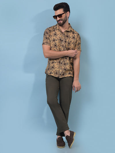 Men's Beige Floral Print Shirt-Men Shirts-Crimsoune Club