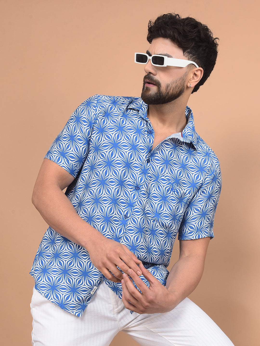 Blue Printed Shirt-Men Shirts-Crimsoune Club