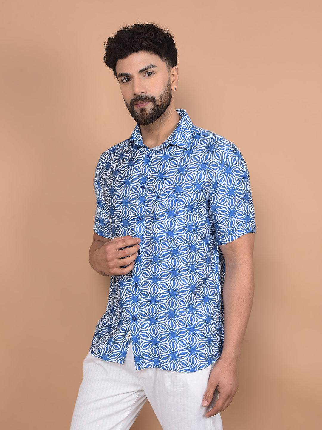 Blue Printed Shirt-Men Shirts-Crimsoune Club