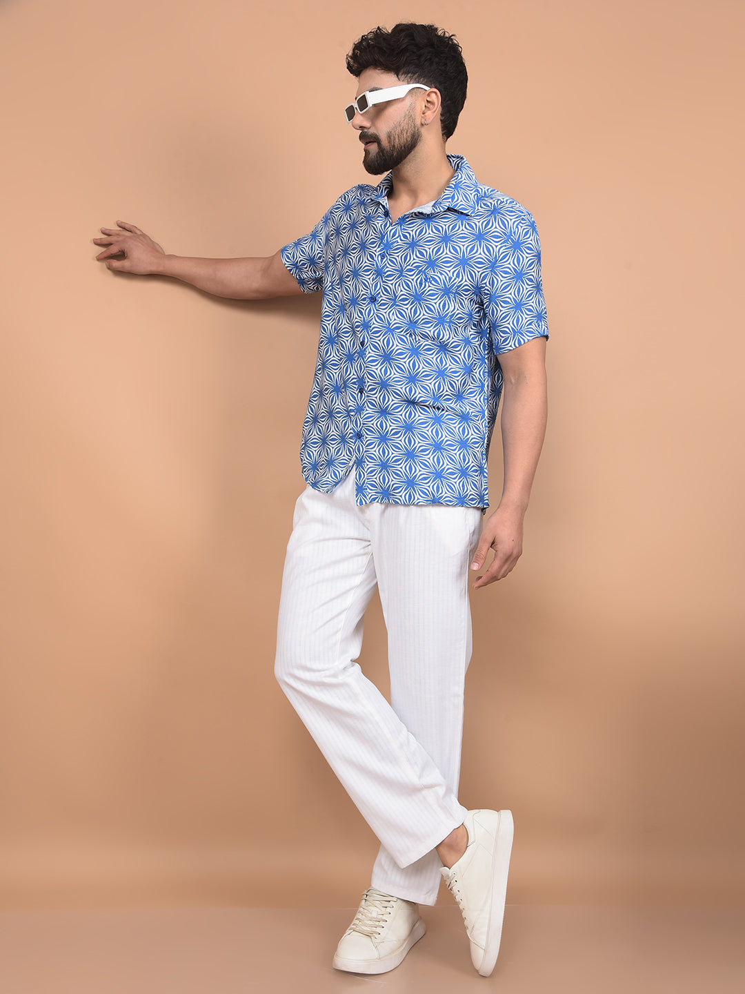 Blue Printed Shirt-Men Shirts-Crimsoune Club