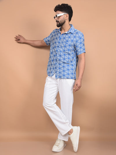 Blue Printed Shirt-Men Shirts-Crimsoune Club