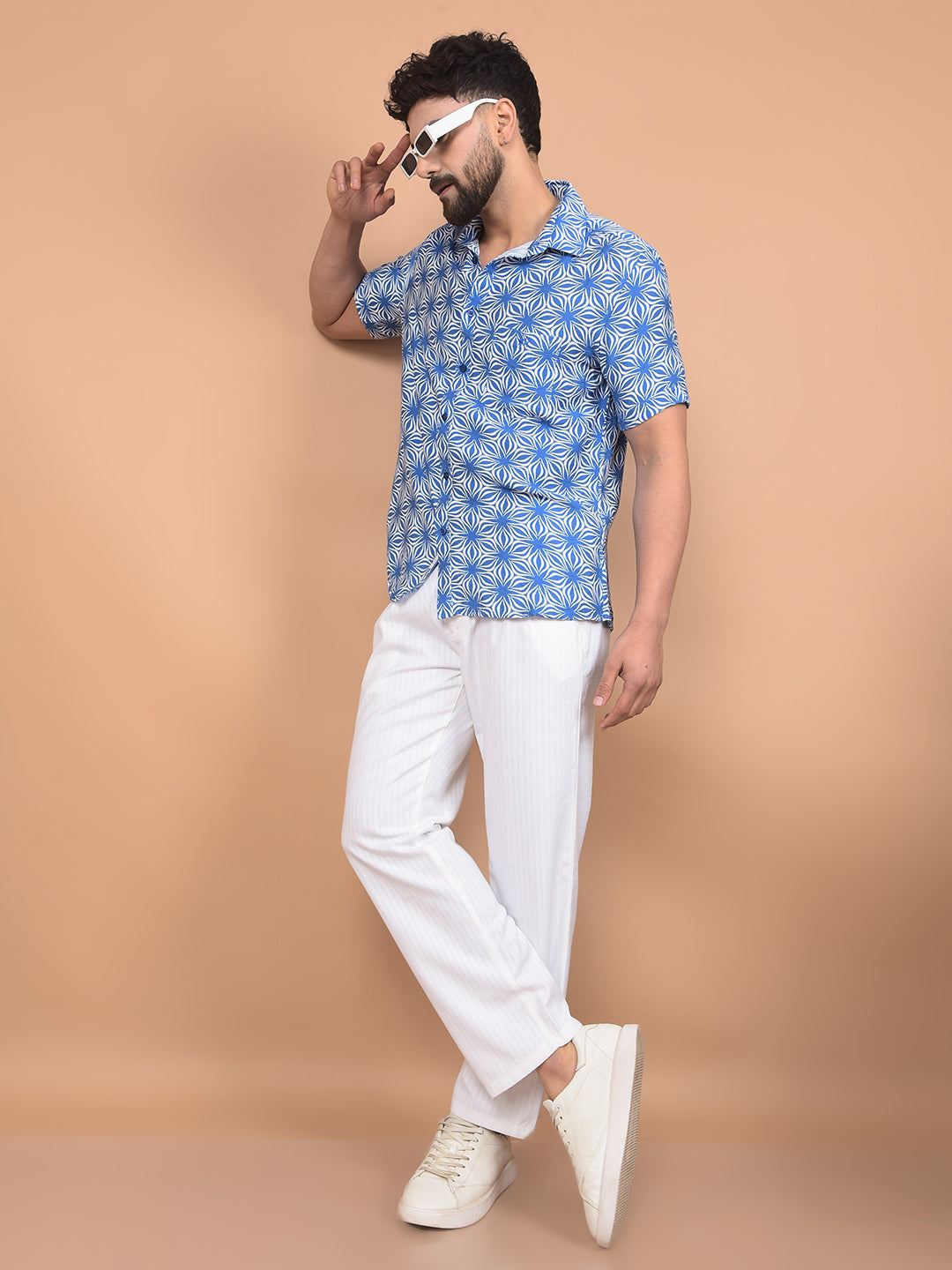 Blue Printed Shirt-Men Shirts-Crimsoune Club