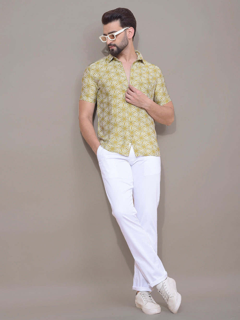 Olive Printed Shirt-Men Shirts-Crimsoune Club