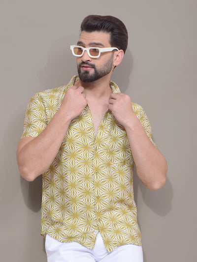 Olive Printed Shirt-Men Shirts-Crimsoune Club
