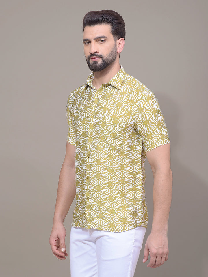 Olive Printed Shirt-Men Shirts-Crimsoune Club