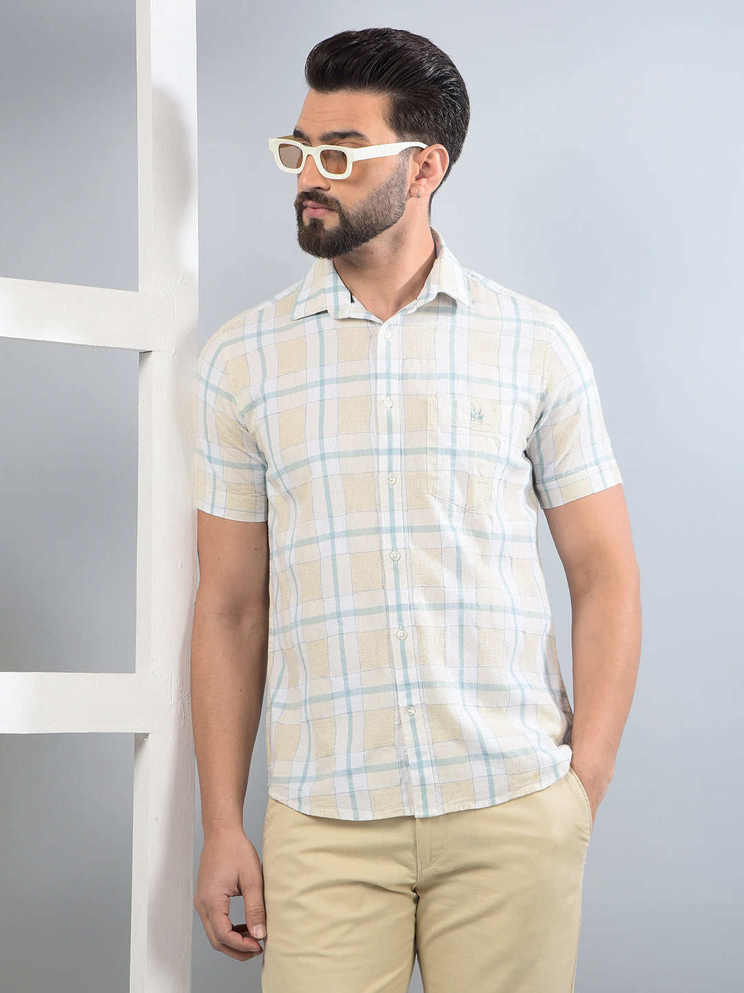 Multi-Color Checked Linen Shirt-Men Shirts-Crimsoune Club
