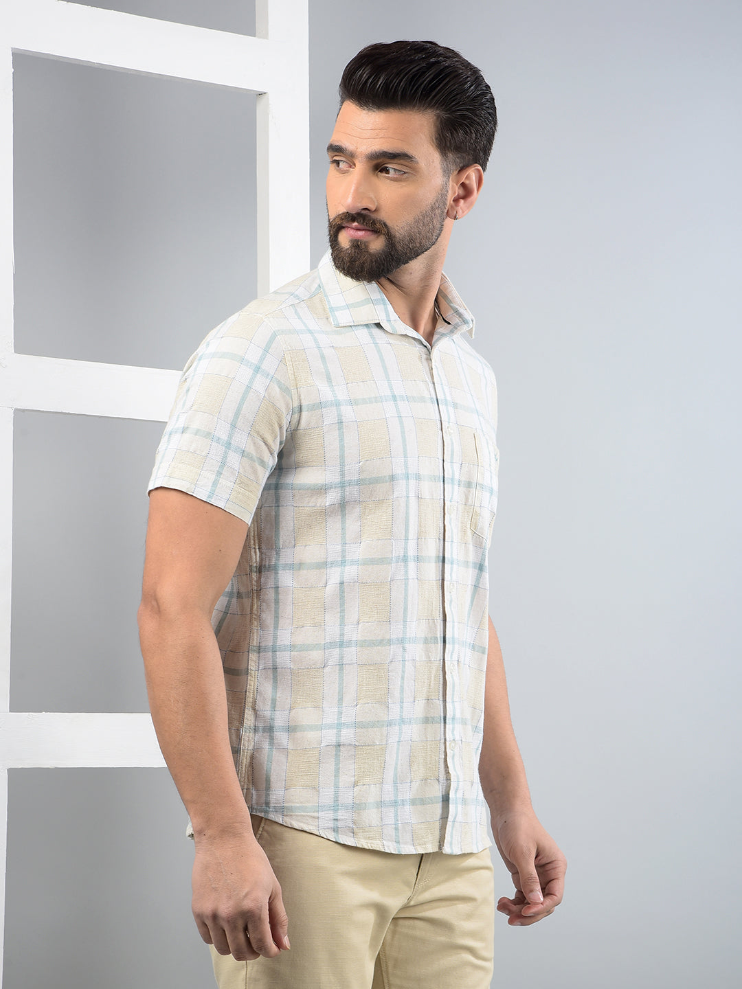Multi-Color Checked Linen Shirt-Men Shirts-Crimsoune Club