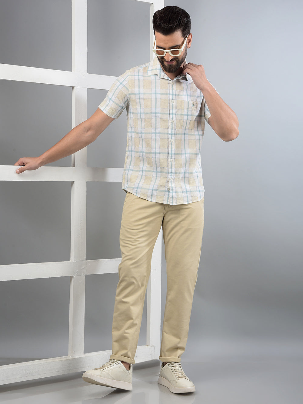 Multi-Color Checked Linen Shirt-Men Shirts-Crimsoune Club