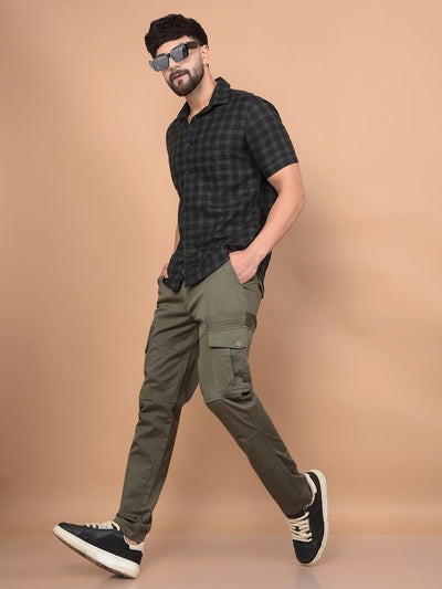 Olive Checked 100% Cotton Shirt-Men Shirts-Crimsoune Club