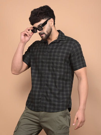 Olive Checked 100% Cotton Shirt-Men Shirts-Crimsoune Club