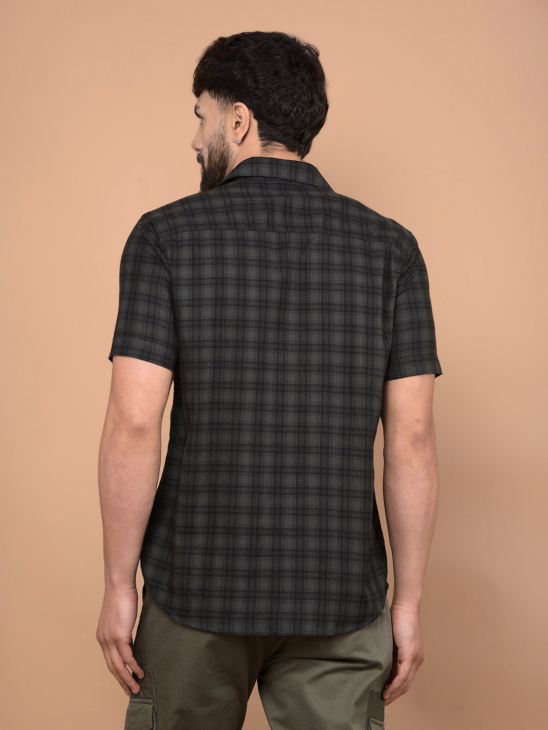 Olive Checked 100% Cotton Shirt-Men Shirts-Crimsoune Club