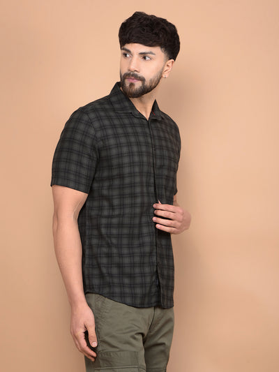 Olive Checked 100% Cotton Shirt-Men Shirts-Crimsoune Club