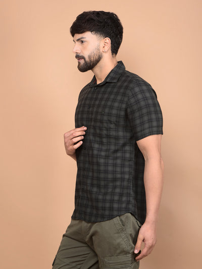 Olive Checked 100% Cotton Shirt-Men Shirts-Crimsoune Club