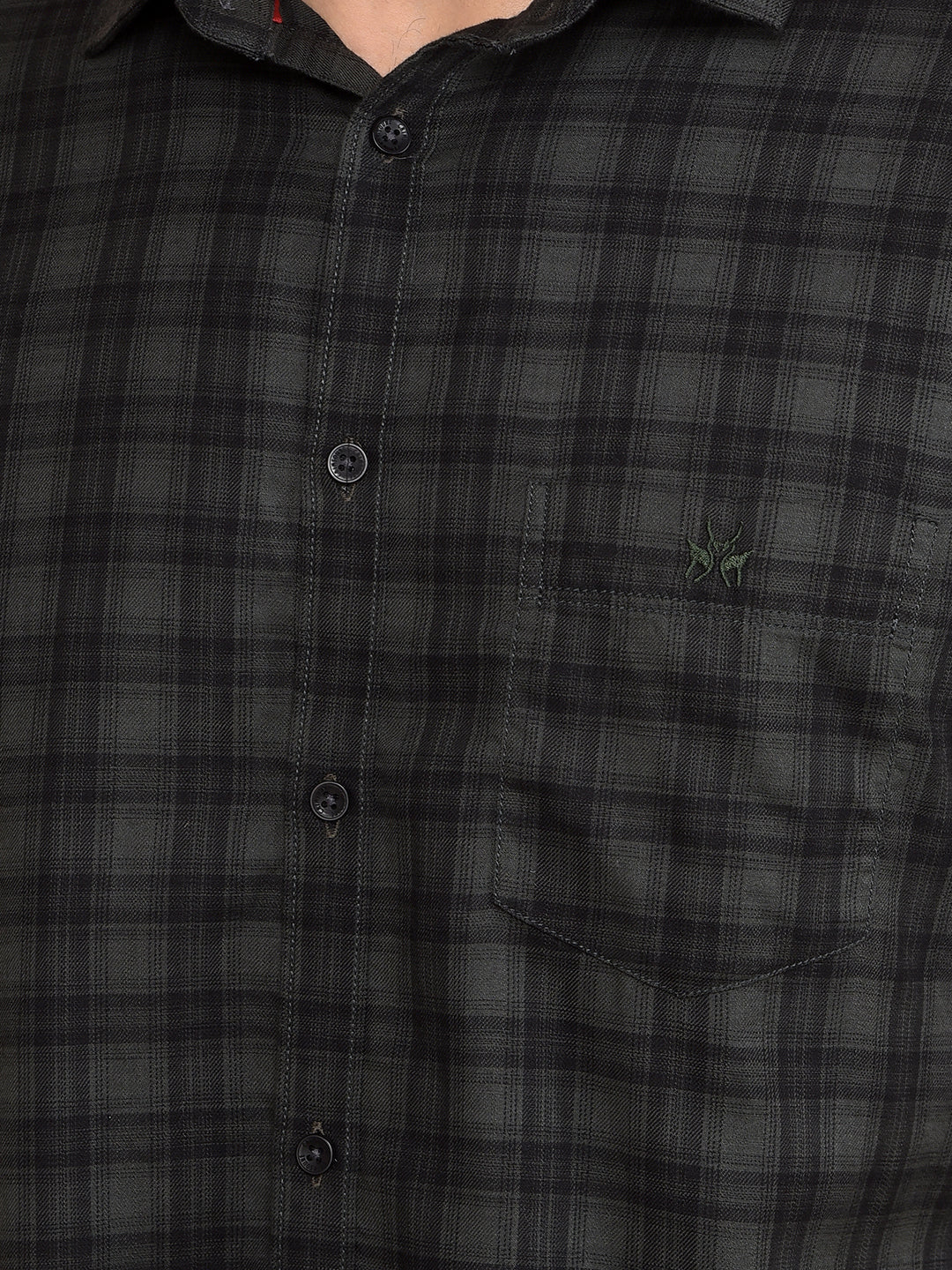 Olive Checked 100% Cotton Shirt-Men Shirts-Crimsoune Club