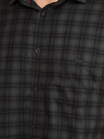 Olive Checked 100% Cotton Shirt-Men Shirts-Crimsoune Club
