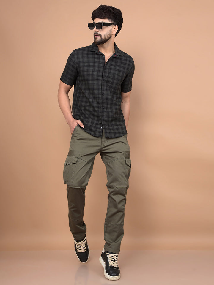 Olive Checked 100% Cotton Shirt-Men Shirts-Crimsoune Club