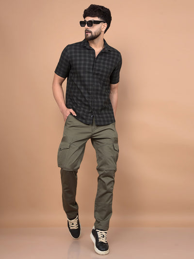 Olive Checked 100% Cotton Shirt-Men Shirts-Crimsoune Club