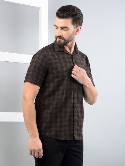 Brown Checked 100% Cotton Shirt-Men Shirts-Crimsoune Club