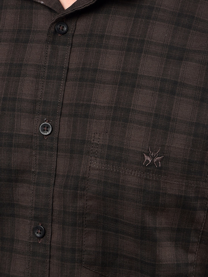 Brown Checked 100% Cotton Shirt-Men Shirts-Crimsoune Club