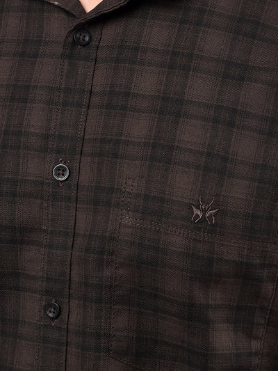 Brown Checked 100% Cotton Shirt-Men Shirts-Crimsoune Club