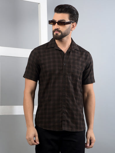 Brown Checked 100% Cotton Shirt-Men Shirts-Crimsoune Club