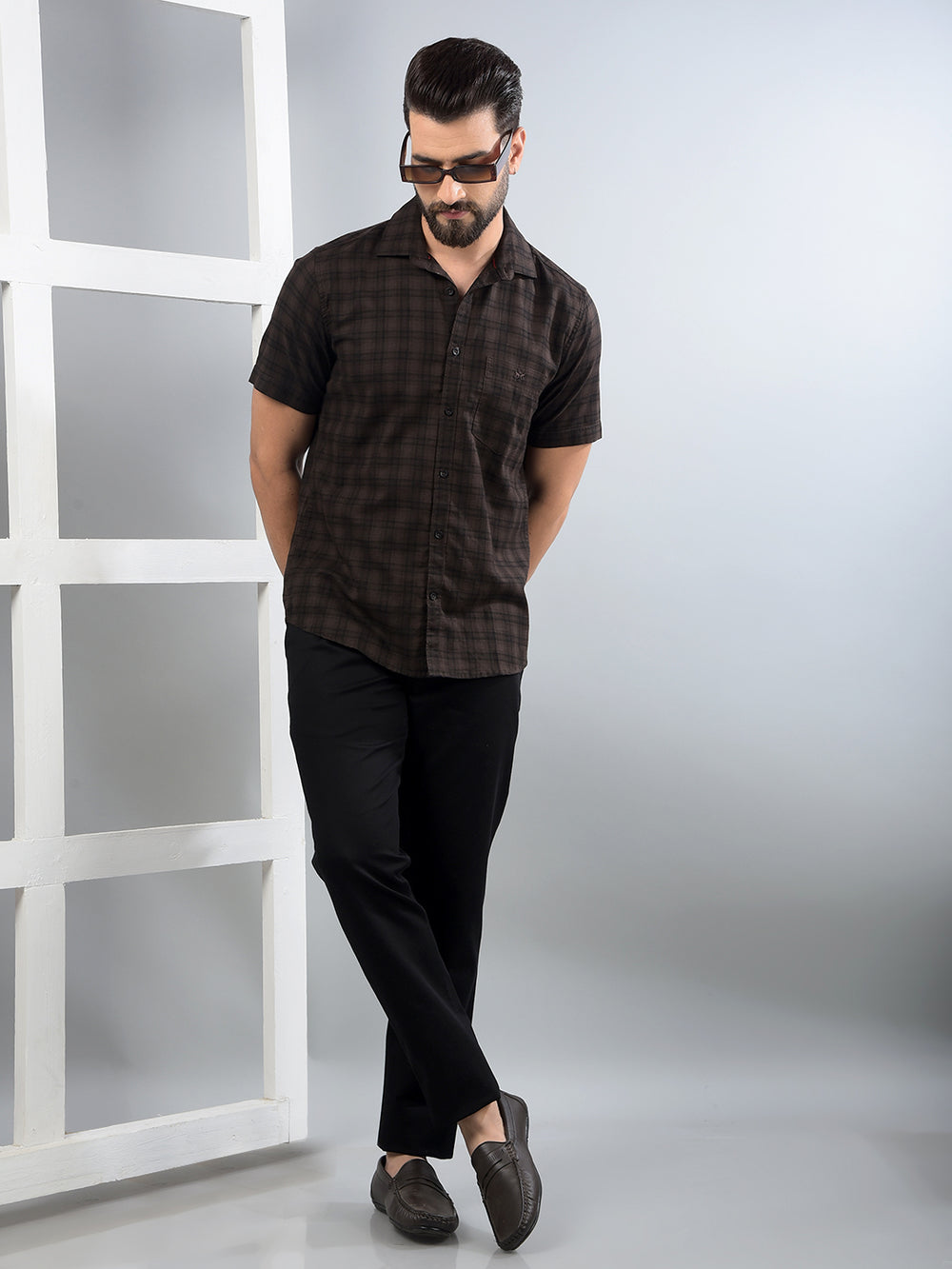 Brown Checked 100% Cotton Shirt-Men Shirts-Crimsoune Club