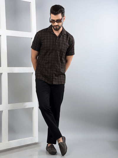 Brown Checked 100% Cotton Shirt-Men Shirts-Crimsoune Club