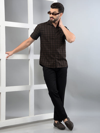Brown Checked 100% Cotton Shirt-Men Shirts-Crimsoune Club