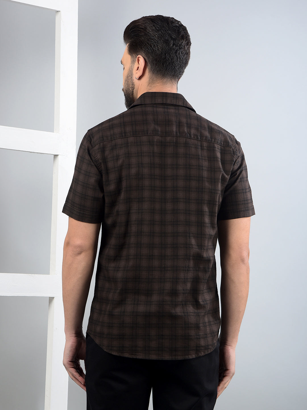 Brown Checked 100% Cotton Shirt-Men Shirts-Crimsoune Club