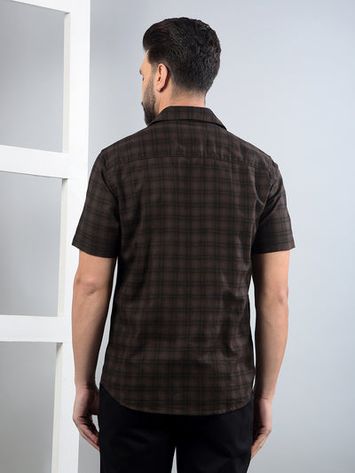 Brown Checked 100% Cotton Shirt-Men Shirts-Crimsoune Club