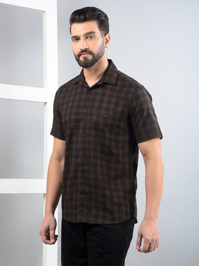 Brown Checked 100% Cotton Shirt-Men Shirts-Crimsoune Club