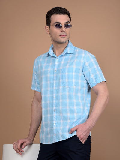 Blue Checked Linen Shirt-Men Shirts-Crimsoune Club
