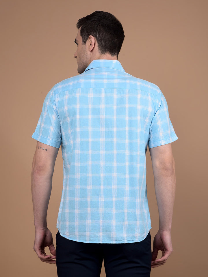 Blue Checked Linen Shirt-Men Shirts-Crimsoune Club