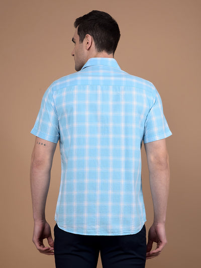 Blue Checked Linen Shirt-Men Shirts-Crimsoune Club