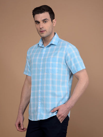 Blue Checked Linen Shirt-Men Shirts-Crimsoune Club