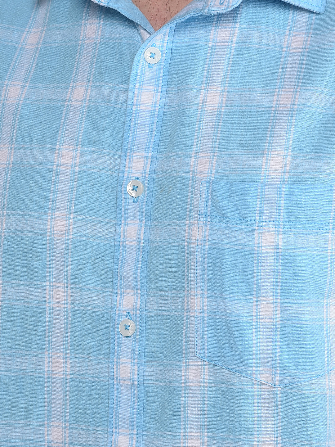 Blue Checked Linen Shirt-Men Shirts-Crimsoune Club