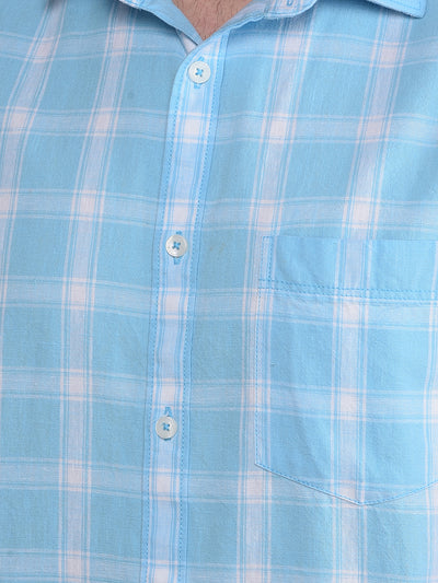 Blue Checked Linen Shirt-Men Shirts-Crimsoune Club