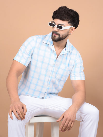 Blue Checked Linen Shirt-Men Shirts-Crimsoune Club