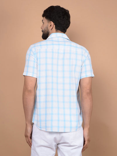 Blue Checked Linen Shirt-Men Shirts-Crimsoune Club