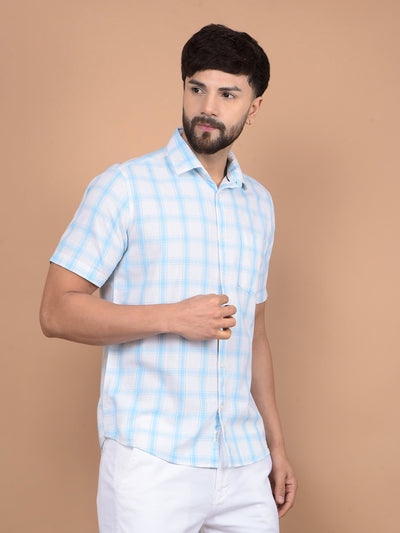 Blue Checked Linen Shirt-Men Shirts-Crimsoune Club