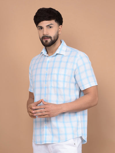 Blue Checked Linen Shirt-Men Shirts-Crimsoune Club