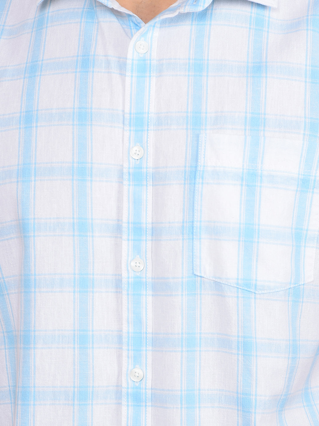 Blue Checked Linen Shirt-Men Shirts-Crimsoune Club