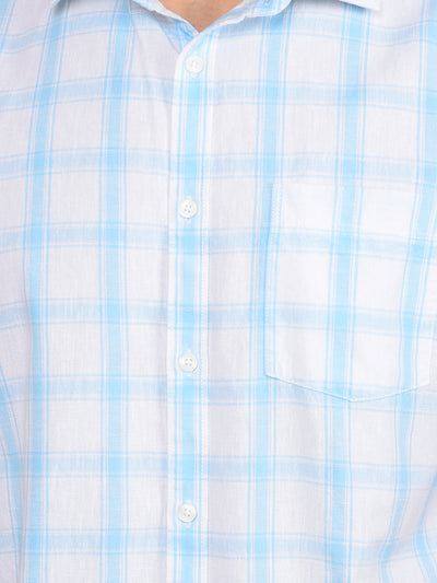 Blue Checked Linen Shirt-Men Shirts-Crimsoune Club