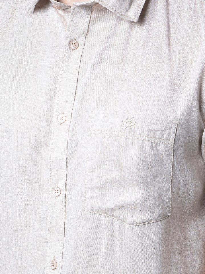 Beige Linen Shirt-Men Shirts-Crimsoune Club