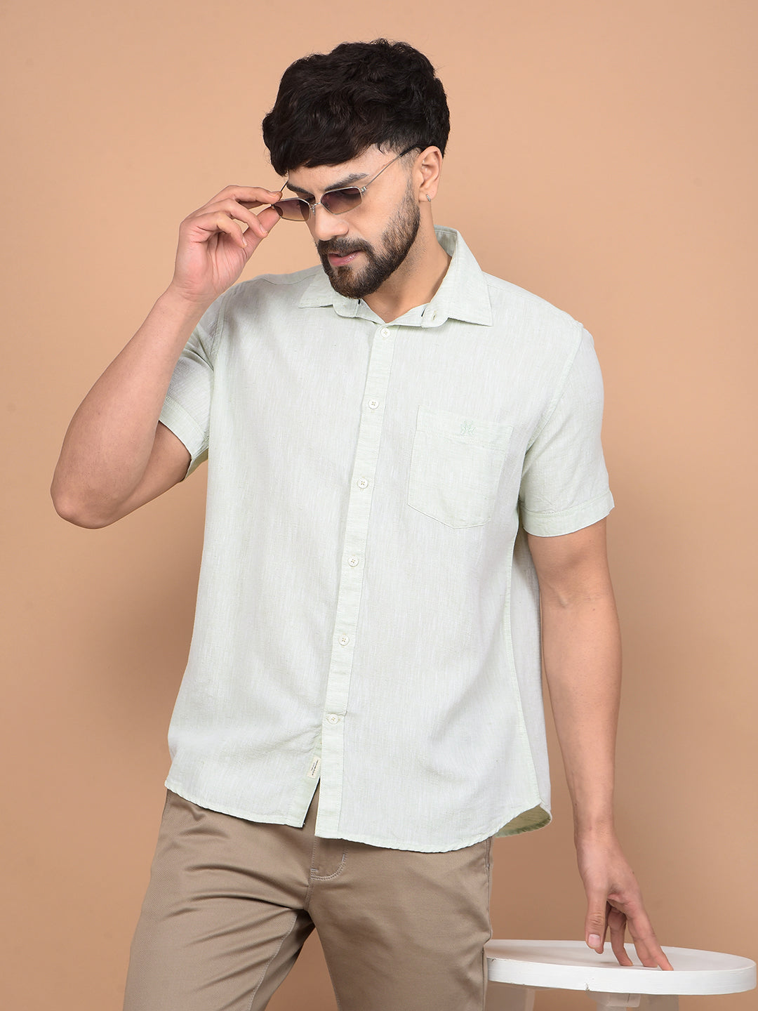 Green Linen Shirt-Men Shirts-Crimsoune Club