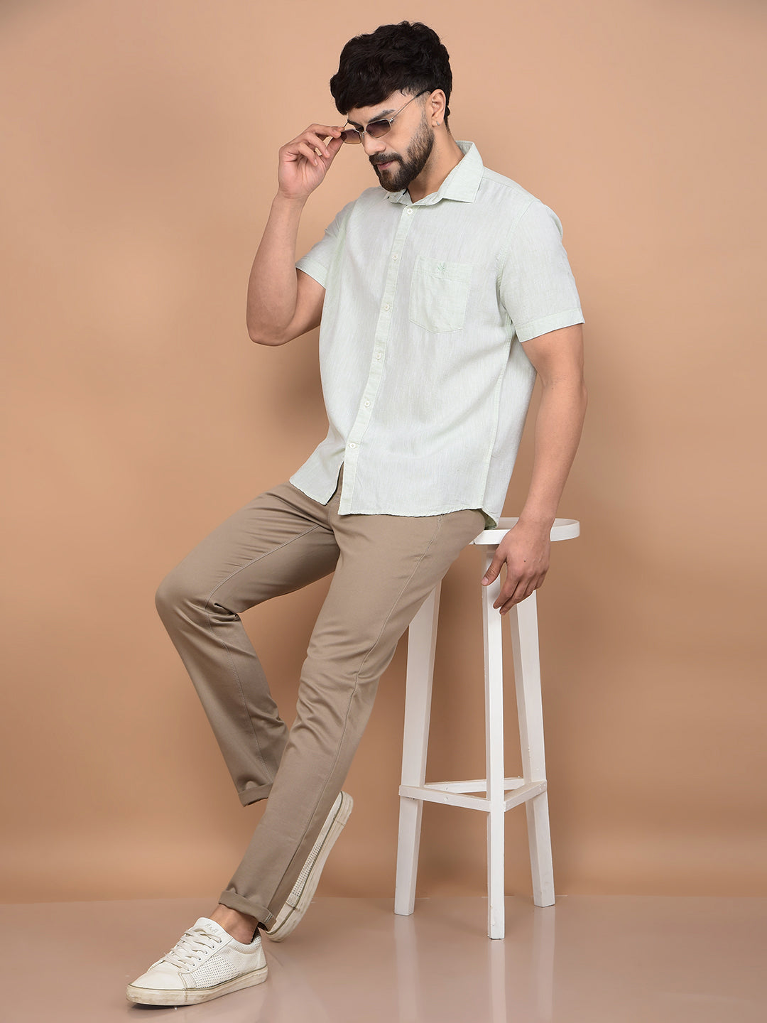 Green Linen Shirt-Men Shirts-Crimsoune Club