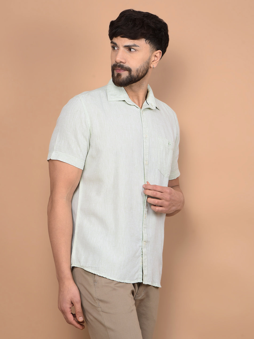 Green Linen Shirt-Men Shirts-Crimsoune Club