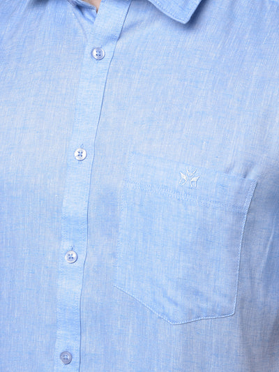 Blue Linen Shirt-Men Shirts-Crimsoune Club