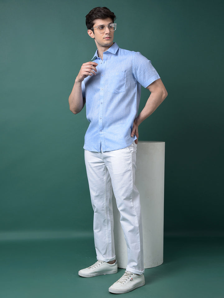Blue Linen Shirt-Men Shirts-Crimsoune Club