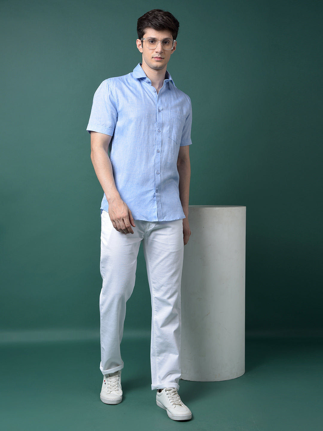 Blue Linen Shirt-Men Shirts-Crimsoune Club